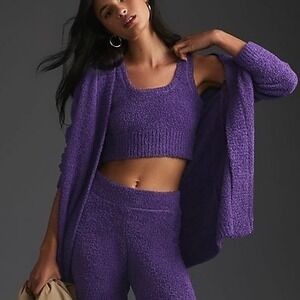 Anthropologie Daily Practice Snuggle Cardigan Purple Plush‎ Lounge Size Medium